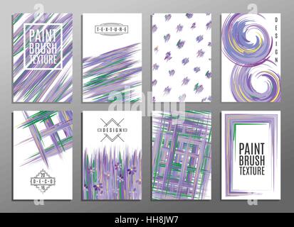 Satz von künstlerischen kreativen Universalkarten. Malen Sie frech Textur. Gezogenen Texturen. Hochzeit, Jubiläum, Geburtstag, Party. Design für Poster, Karten, Einladung, Plakat, Broschüre, Flyer. Vektor. Isoliert. Stock Vektor