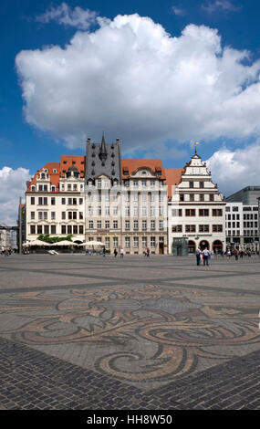 Kopfsteinpflaster mit Stadt Arme, Markt, Leipzig, Sachsen, Deutschland Stockfoto