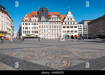 Kopfsteinpflaster mit Stadt Arme, Markt, Leipzig, Sachsen, Deutschland Stockfoto