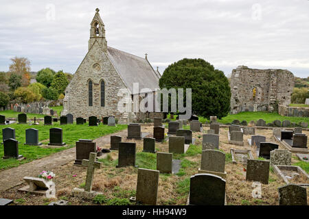 St. Thomas Kirche St. Dogmaels Wales - Friedhof & 500 Jahre alten Eibe Stockfoto