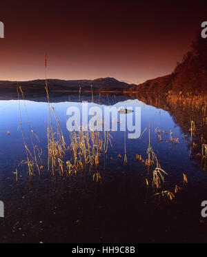 Friedliche Reflexionen über Loch Venachar mit Ben Venue in Aussicht, Stirling-Region. Stockfoto