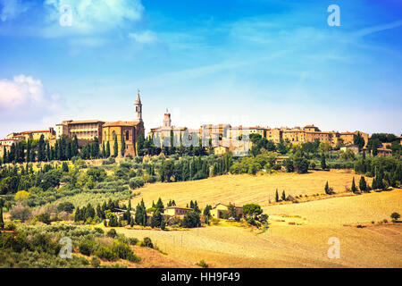 Toskana, Pienza italienischen mittelalterlichen Dorf. Siena, Val d Orcia, Italien. Stockfoto