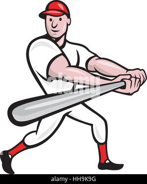 Comic-Illustration ein Baseball-Spieler mit Schläger mit der Vorderseite auf isolierten weißen Hintergrund Wimper. Stockfoto