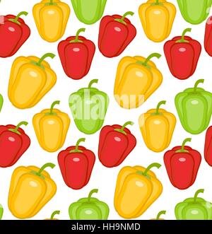 Bulgarische Pfeffer Musterdesign. Paprika gelb, grün, rot, endlosen Hintergrund Textur. Gemüse. Vektor-Illustration. Stock Vektor