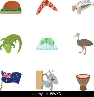 Urlaub in Australien Icons Set, Cartoon-Stil Stock Vektor