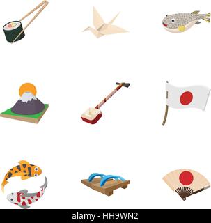 Urlaub in Japan Icons Set, Cartoon-Stil Stock Vektor