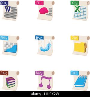 Dateien Icons Set, Cartoon-Stil Stock Vektor