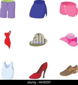 Kleidung-Icons set, cartoon-Stil Stock Vektor