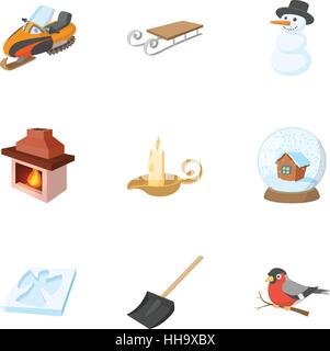 Saison Winter Icons set, cartoon-Stil Stock Vektor