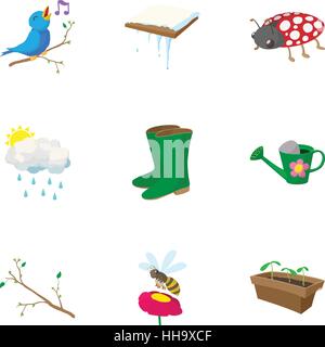 Zeit des Frühlings Symbole Jahresserie, Cartoon-Stil Stock Vektor