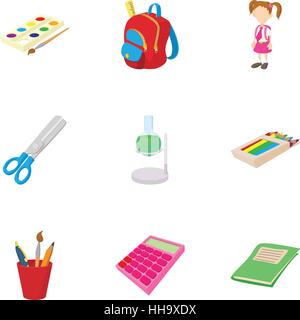 Schulhaus Icons Set, Cartoon-Stil Stock Vektor
