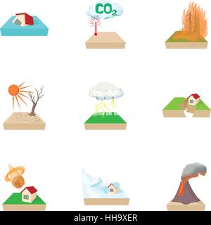 Von Naturkatastrophen Icons Set, Cartoon-Stil Stock Vektor