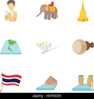 Urlaub in Thailand Icons Set, Cartoon-Stil Stock Vektor