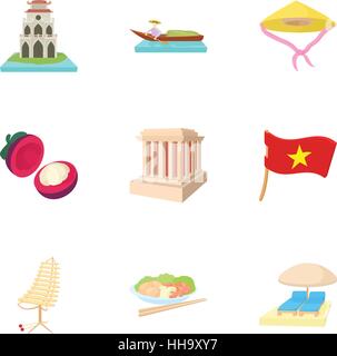 Land Vietnam Icons set, cartoon-Stil Stock Vektor