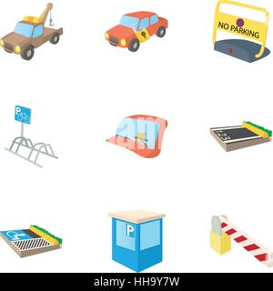 Parkplatz Symbole gesetzt, cartoon-Stil Stock Vektor