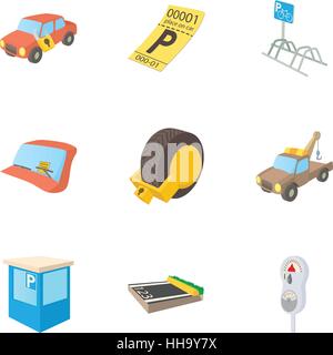 Parkplatz Bahnhof Icons set, cartoon-Stil Stock Vektor