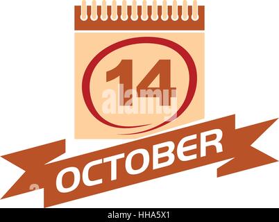 14 Oktober Kalender mit Band Stock Vektor