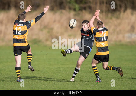 Sherborne RFC 1st XV Vs Marlborough RFC 1st XV Samstag, 14. Januar 2017 - Sherborne, Dorset, England. Stockfoto