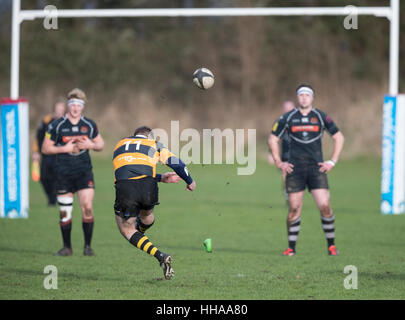 Sherborne RFC 1st XV Vs Marlborough RFC 1st XV Samstag, 14. Januar 2017 - Sherborne, Dorset, England. Stockfoto