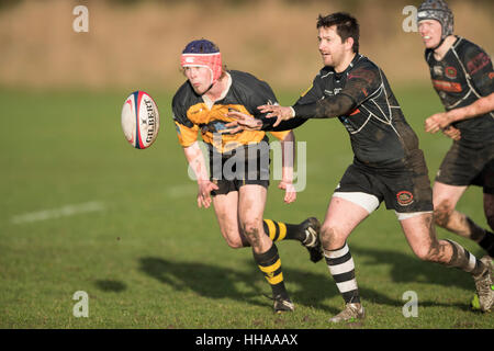 Sherborne RFC 1st XV Vs Marlborough RFC 1st XV Samstag, 14. Januar 2017 - Sherborne, Dorset, England. Stockfoto