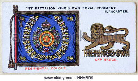 1. Bataillon des Königs eigenen Royal Regiment Lancaster Regiments Standard und Kappe Abzeichen Stockfoto