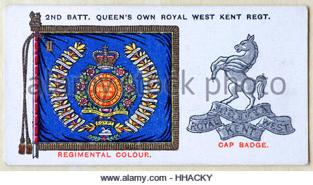 2. Bataillon Königin eigenen Royal West Kent Regiment Regiments Standard und Kappe Abzeichen Stockfoto