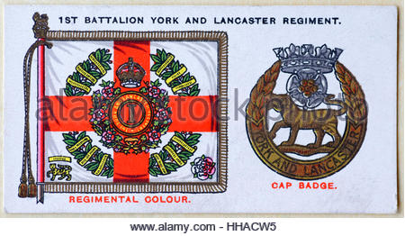 1. Bataillon York und Lancaster Regiment Regiments Standard und Kappe Abzeichen Stockfoto