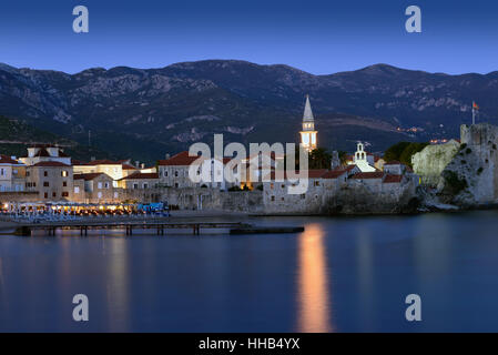 Budva alte Stadtburg, Nacht-Szene, Montenegro, Europa Stockfoto