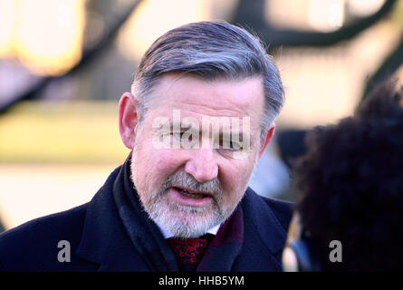 Barry Gardiner MP (Labour, Brent North) Schatten Staatssekretär für internationalen Handel, interviewt nach Theresa May Rede auf Brexit nego Stockfoto