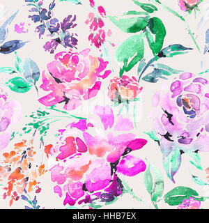 Aquarell Blumen nahtlose Muster mit rosa Rosen Stockfoto