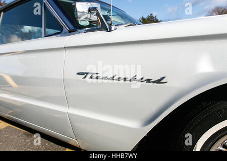 Nahaufnahme eines weißen 1964 Ford Thunderbird 390 Coupe. Stockfoto