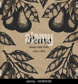 Pear branch design template. Engraved style illustration. Vector illustration Stock Vektor