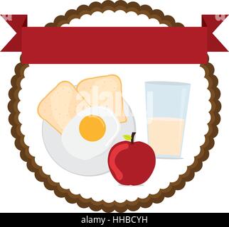 Siegel Stempel mit Frühstück Essen Symbole auf weißem Hintergrund. farbenfrohes Design. Vektor-illustration Stock Vektor