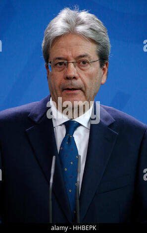 Paolo Gentiloni - Treffen der dt. Bundeskanzlerin Mit Dem Italienischen Premierminister, Bundeskanzleramt, 18. Januar 2017, Berlin. Stockfoto