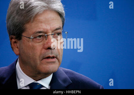 Paolo Gentiloni - Treffen der dt. Bundeskanzlerin Mit Dem Italienischen Premierminister, Bundeskanzleramt, 18. Januar 2017, Berlin. Stockfoto