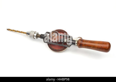 Hand, Werkzeug, isoliert, Industrie, Maschinen, Holz, antik, braun, braun, Stockfoto