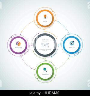 Vektor Infografiken Vorlagen mit 3D-Papier Etikett, Integrierte Kreise mit Linien und Pfeile Hintergrund. Leerzeichen für Inhalt, Business, Infografik Stock Vektor