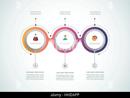 Vektor Infografik timeline Design Template mit 3D-Papier Etikett, Integrierte Kreise Hintergrund. Leerzeichen für Inhalt, Business, Infografik Stock Vektor