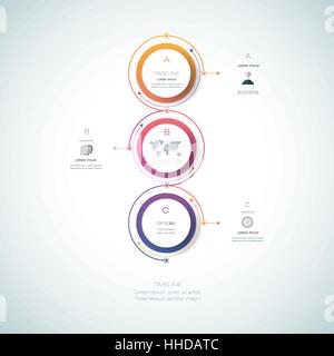 Vektor Infografiken Vorlagen mit 3D-Papier Etikett, Integrierte Kreise mit Linien und Pfeile Hintergrund. Leerzeichen für Inhalt, Business, Infografik Stock Vektor