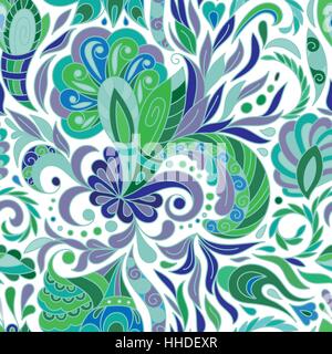 Hand gezeichnet doodle Blumen. Bunte Floral Seamless Pattern - Vektor-Illustration. Schwarz / weiß Floral Background. Stock Vektor