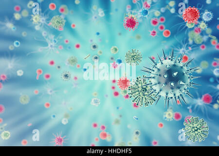 Virus oder Keime Mikroorganismus Bakterienzellen. 3D-Rendering Stockfoto