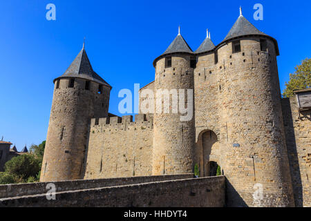 Chateau Comtal halten, La Cite, historische befestigte Stadt Carcassonne, UNESCO, Languedoc-Roussillon, Frankreich Stockfoto