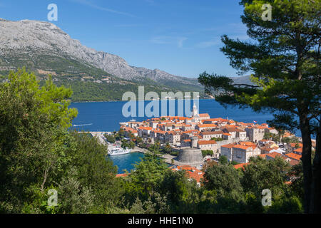 Blick auf Korcula Town, Korcula, Dalmatien, Kroatien Stockfoto