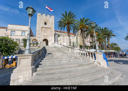 Stadt-Tor, Korcula Town, Korcula, Dalmatien, Kroatien Stockfoto