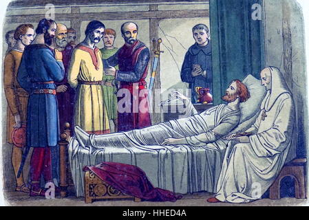 Richard i., Löwenherz (1157-1199), König von England von 1189 auf seinem Sterbebett Begnadigung der Bogenschütze, der auf ihn geschossen. Stockfoto