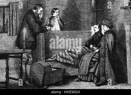 Abbildung Darstellung eines sterbenden jungen Mädchens auf Wiedersehen zu sagen. Gegenwart ist ihren Eltern, Schwester und Freundin. Vom 19. Jahrhundert Stockfoto