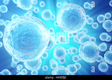 Menschliche oder tierische Zellen auf blauem Hintergrund. Medizin-wissenschaftlichen Konzept. 3D-Rendering Stockfoto