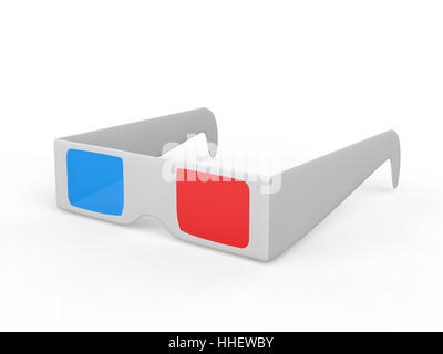 3D Rendering von 3d Brille isoliert auf weißem Hintergrund. Stockfoto