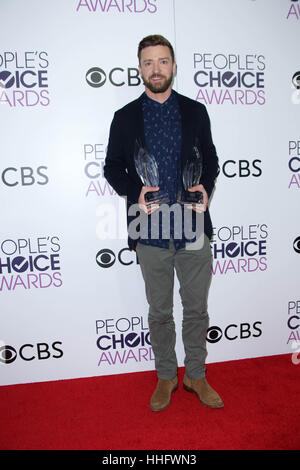 Los Angeles, Ca, USA. 18. Januar 2017. Justin Timberlake auf der 42nd jährlichen Peoples Choice Awards Presse am Microsoft-Theater in Los Angeles, Kalifornien am 18. Januar 2017. Bildnachweis: David Edwards/MediaPunch Stockfoto