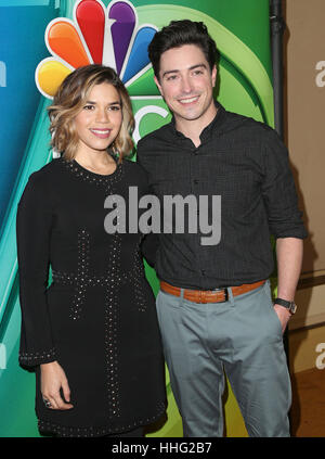 Pasadena, Kalifornien, USA. Januar 2017. Amerika Ferrera, Ben Feldman. 2017 NBCUniversal Winter Press Tour im Langham Huntington Hotel. Quelle: F. Sadou/AdMedia/Alamy Live News Stockfoto